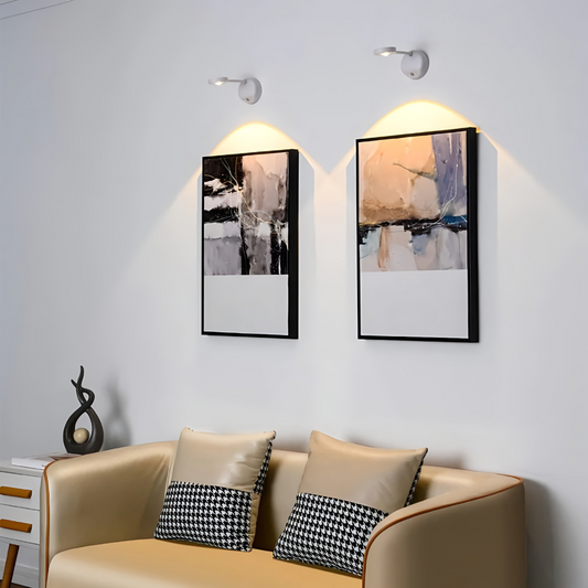 Wireless motion sensor LED wall light with warm halo glow on wall
