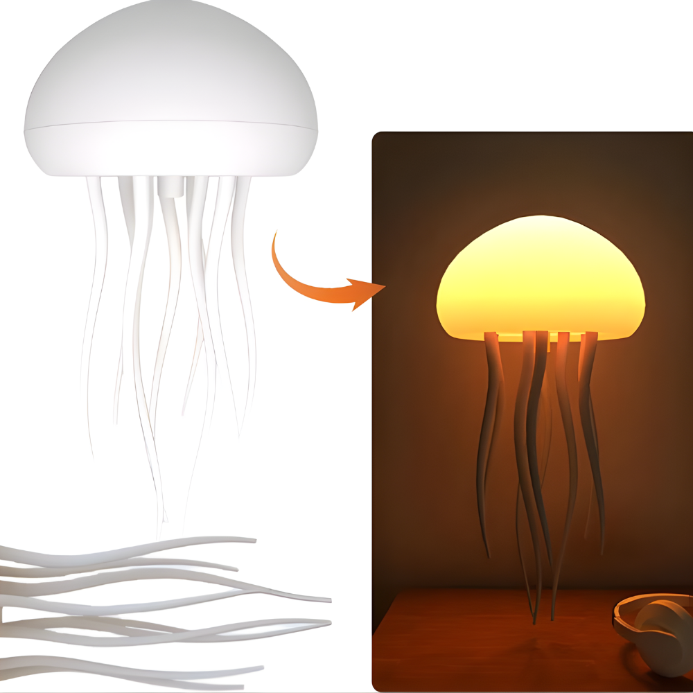 LED jellyfish night light silicone lamp with warm yellow dome glow and long tentacles