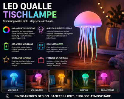 LED jellyfish night light with RGB glowing dome and multicolor tentacles