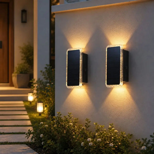 Black solar wall lights, 2-pack up-and-down glow with rectangular lantern panels