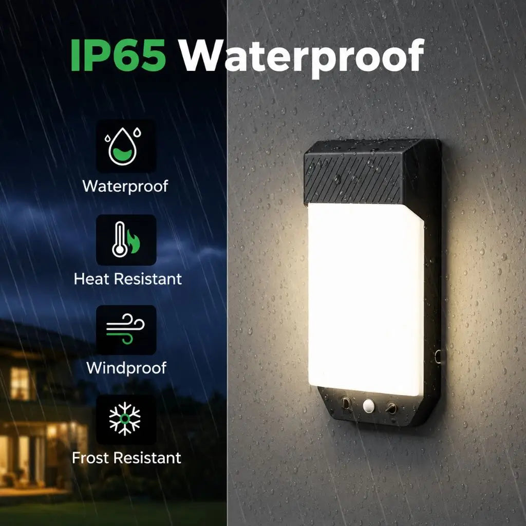 Black outdoor wall light motion sensor with IP65 waterproof, heat and frost resistant design