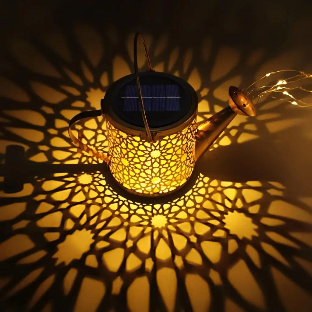Solar watering can lantern light with warm white glow and hanging hook