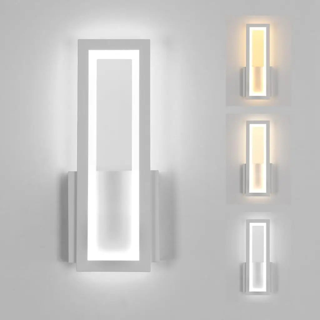 Wall-mounted LED light in white metal frame with rectangular acrylic light panel