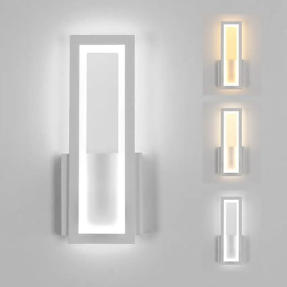 Wall-mounted LED light in white metal frame with rectangular acrylic light panel