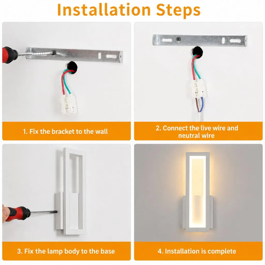 Wall LED light installation bracket and wiring connectors on the mounting base