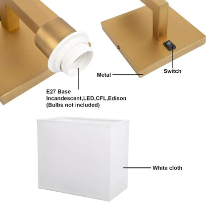 E27 base wall lamp with metal housing and inline switch; white cloth lampshade
