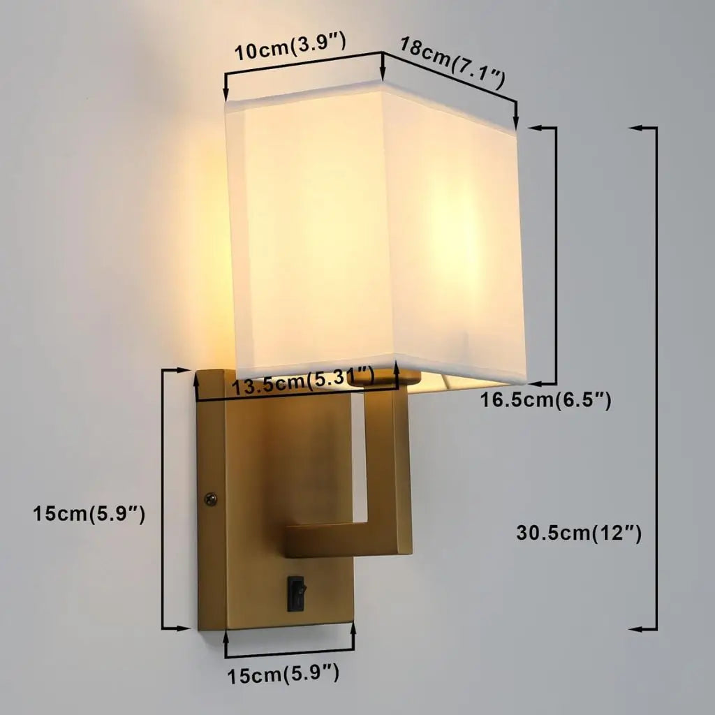 Wall mounted lamp dimensions: fabric shade on antique gold metal backplate