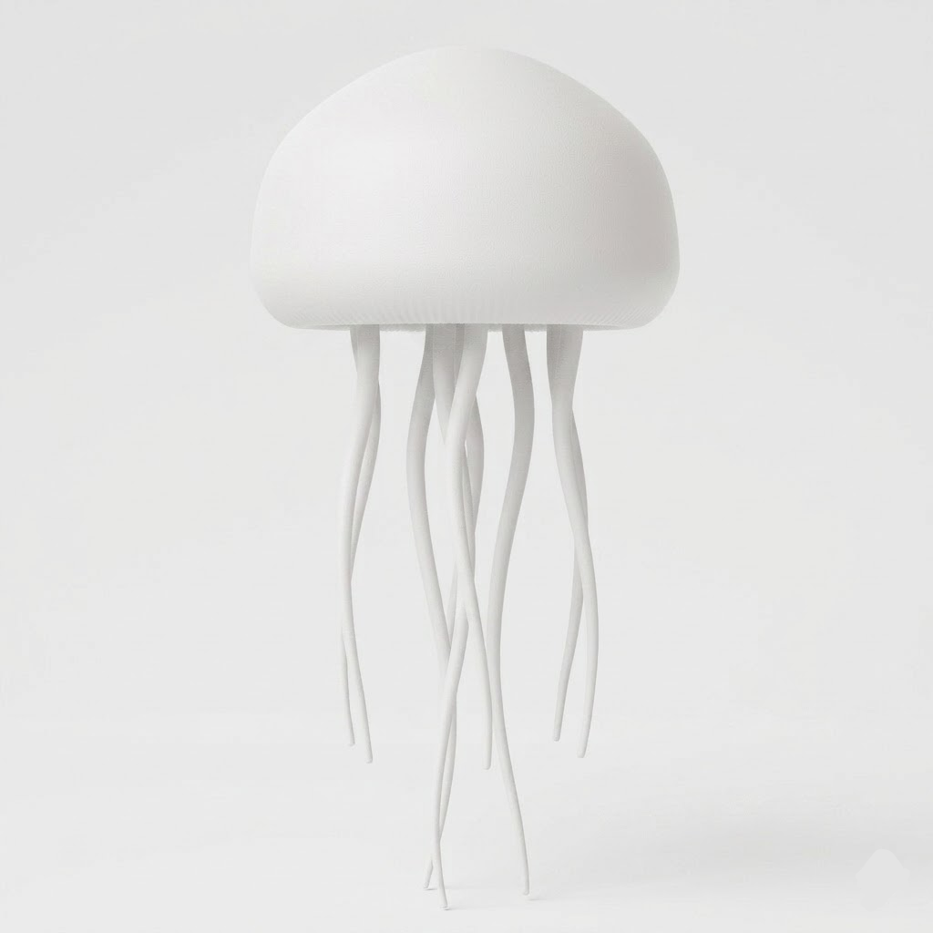 LED jellyfish night light, white dome and hanging tentacles (no base)