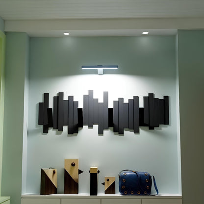 White LED picture wall light with a slim rectangular bar and central bracket.