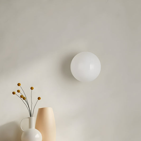 Frosted round glass wall light with white globe diffuser