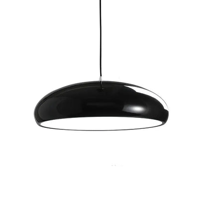 Modern metal and acrylic pendant light with glossy black oval shade