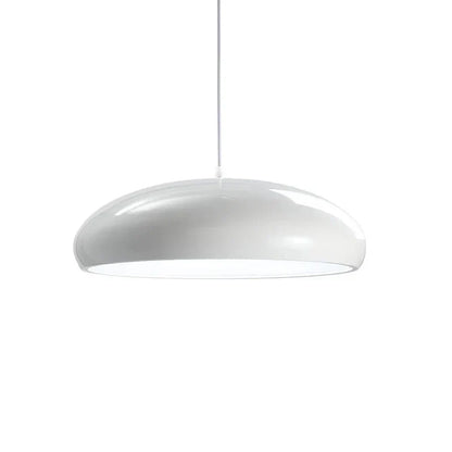 Modern metal and acrylic pendant light with glossy white oval shade