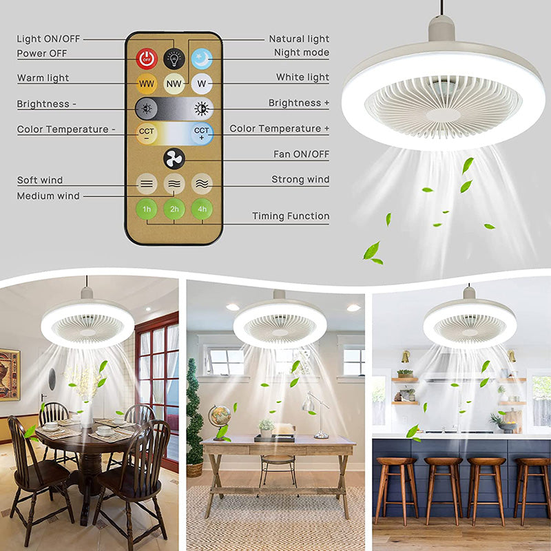 Ceiling fan light with remote control, showing light and fan modes