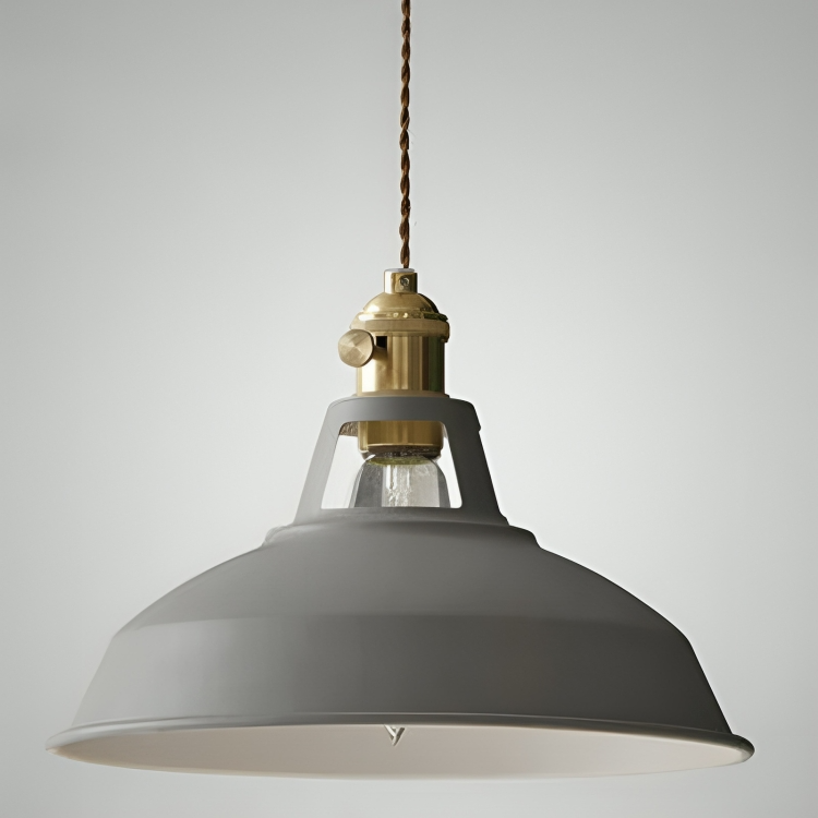Gray metal retro pendant light with clear glass shade and brass socket ring