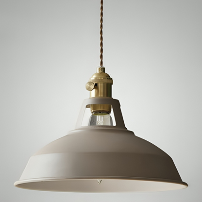 Gray metal retro pendant light with clear glass globe and brass top cap