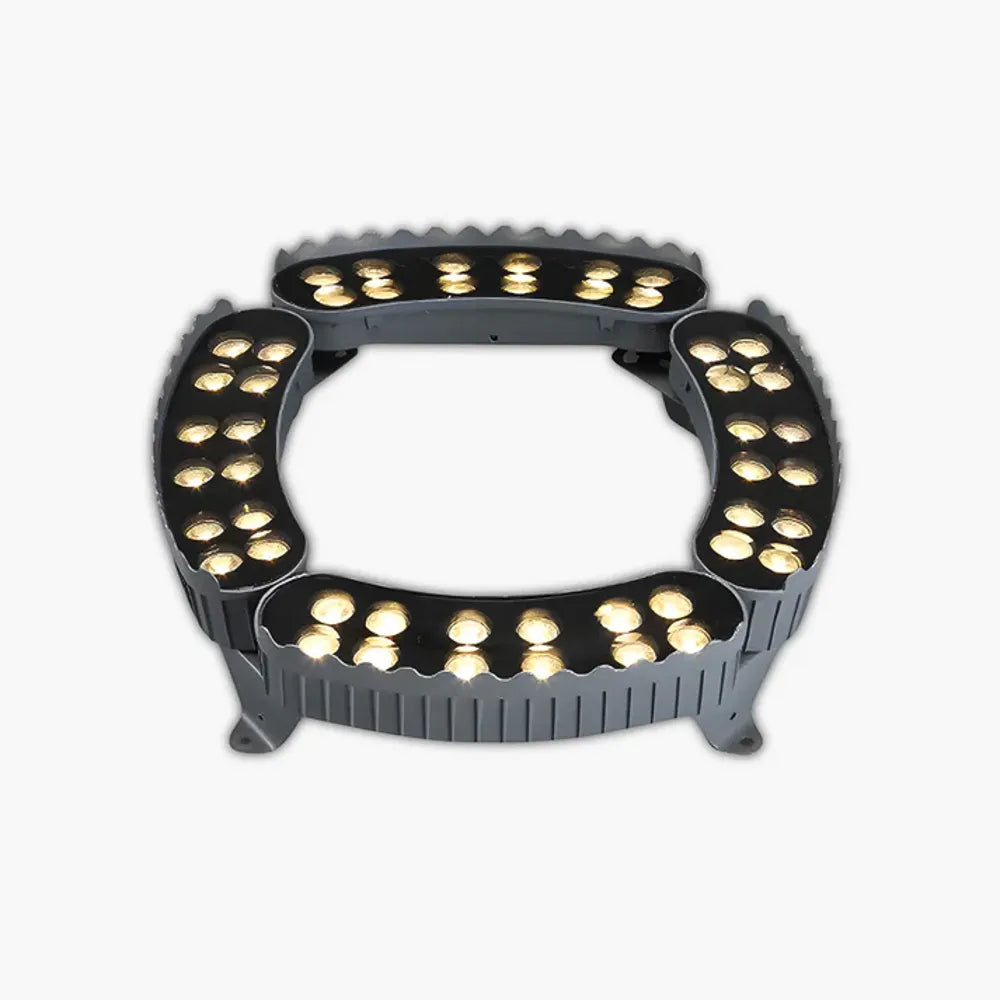 Solar LED garden spotlight fixture ring with multiple warm LEDs on black housing