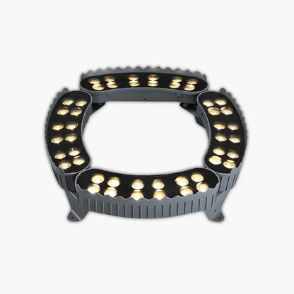 Solar LED garden spotlight fixture ring with multiple warm LEDs on black housing
