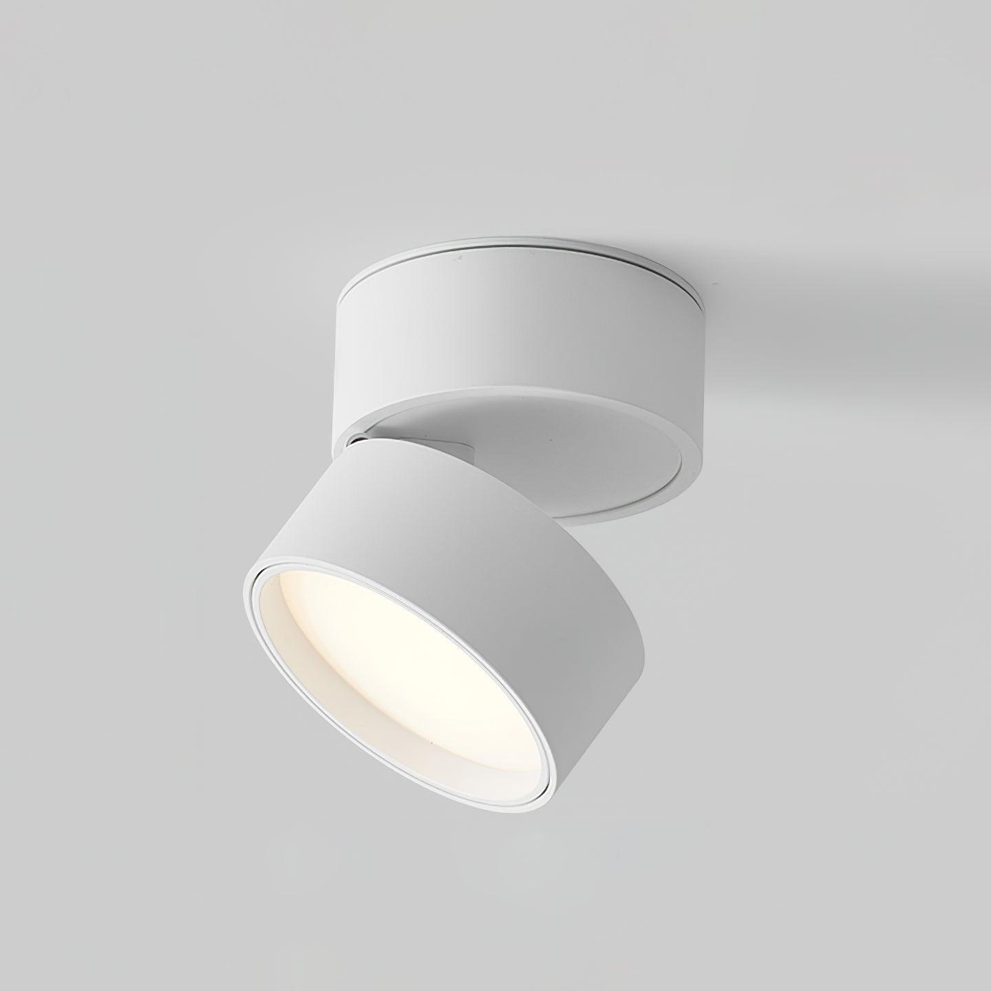 White LED ceiling spotlight with curved shade and warm circular light opening.