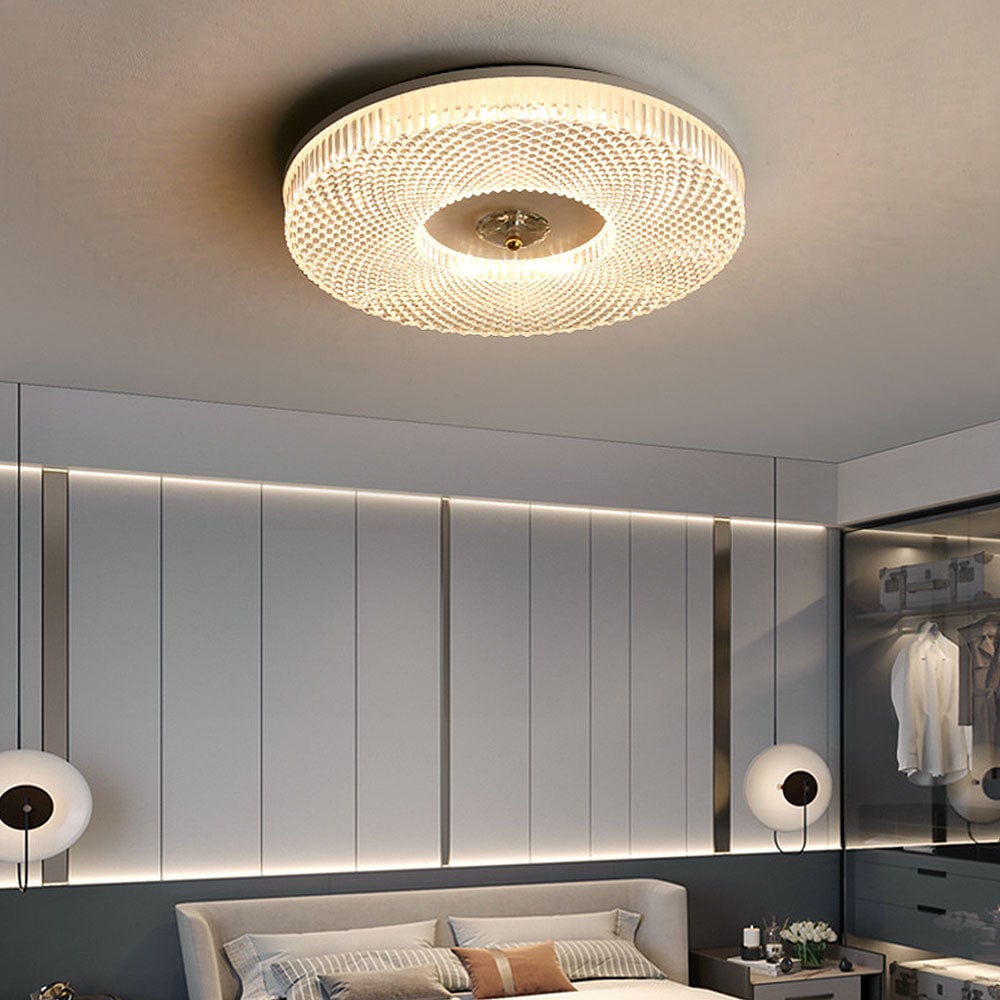 Modern LED ceiling light with circular acrylic ring and metal center mount