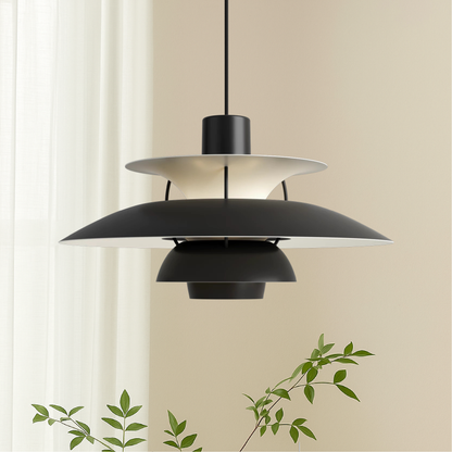 Black aluminum pendant light with layered dome shades