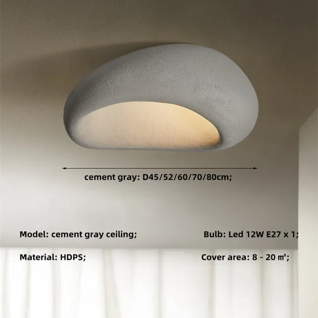 Textured cement gray dome ceiling light with soft LED glow
