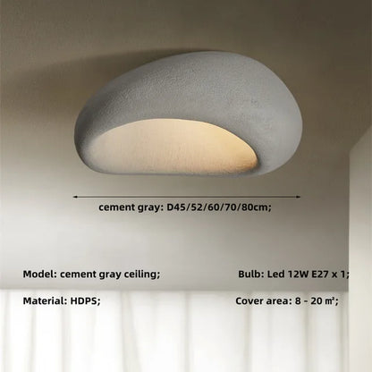 Textured cement gray dome ceiling light with soft LED glow